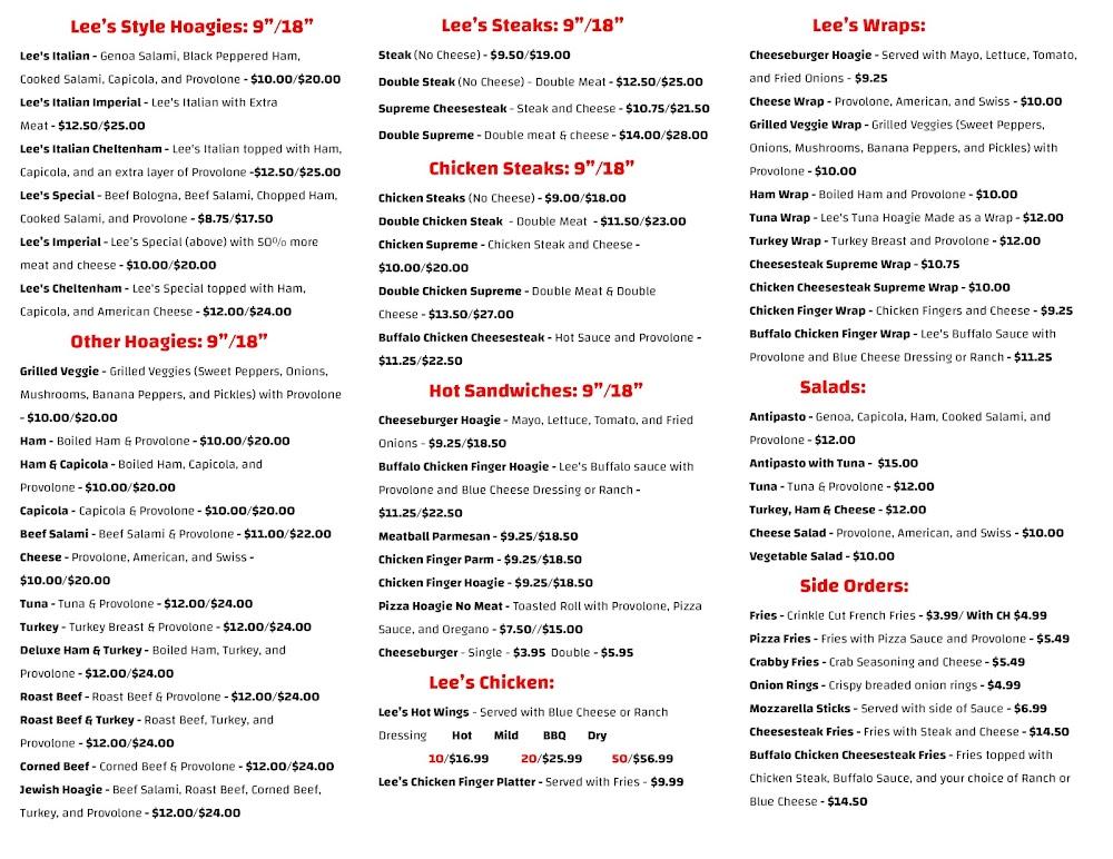 Lee's Hoagie House Menu image 2